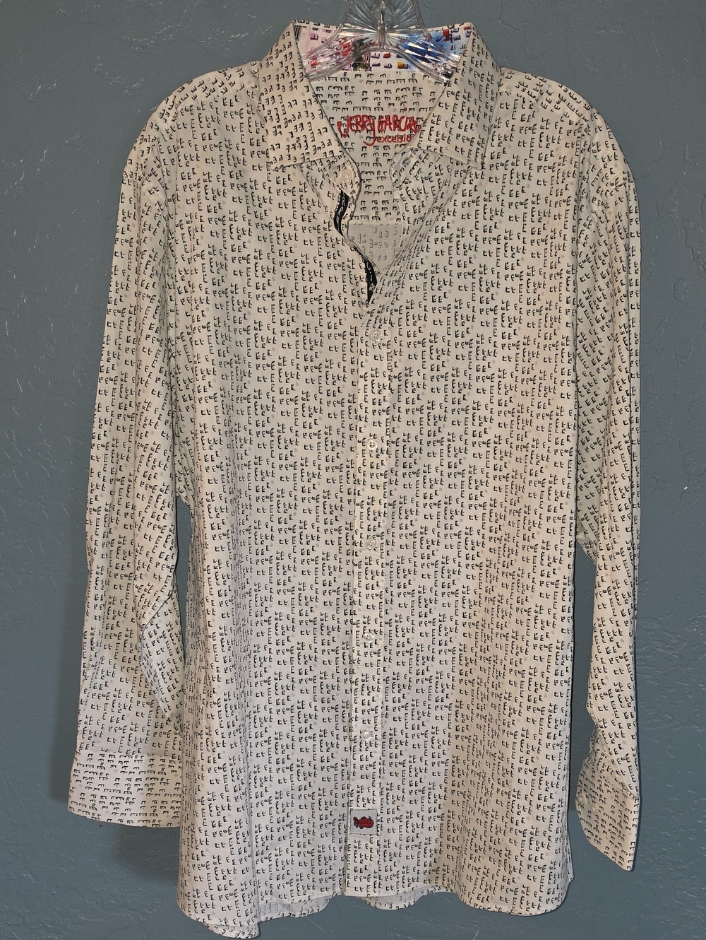 RARE J. Garcia Excelsior White Abstract Button-Down Shirt with Black Micro Print